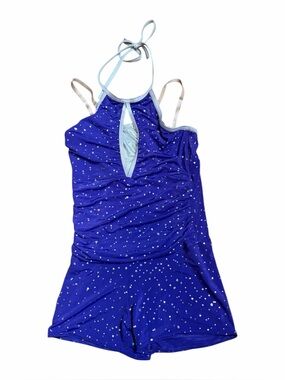 Weissman Adult Small Dance Costume Leotard Shorts Sequins Blue